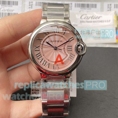 Copy TW Factory Cartier Ballon Bleu Pink Dial Roman Markers 36mm 